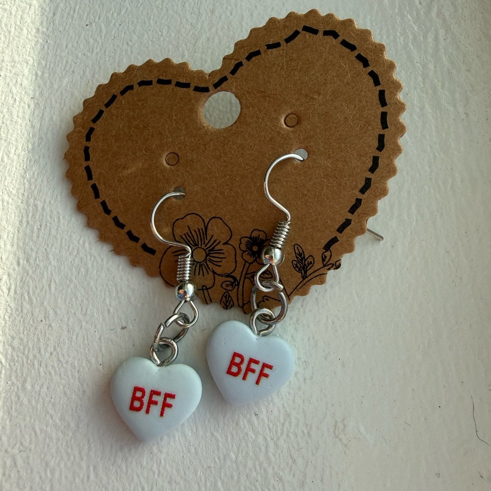 Handmade Conversational Heart-Shaped BFF Earrings -‎ Blue and Red